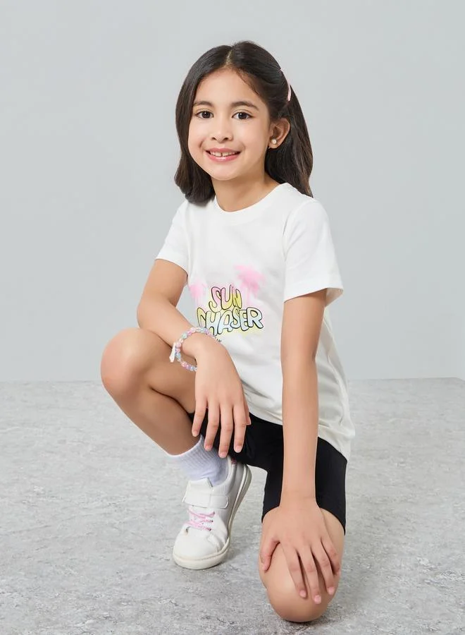 Styli Girls Graphic T-Shirt and Cycling Shorts Set